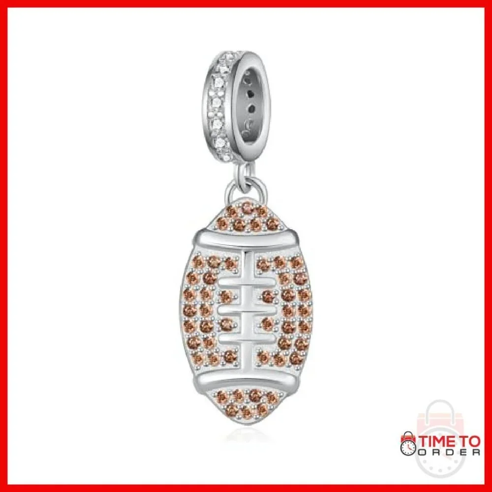 925 Sterling Silver Football Charm Bracelet Jewelry Gift for Women